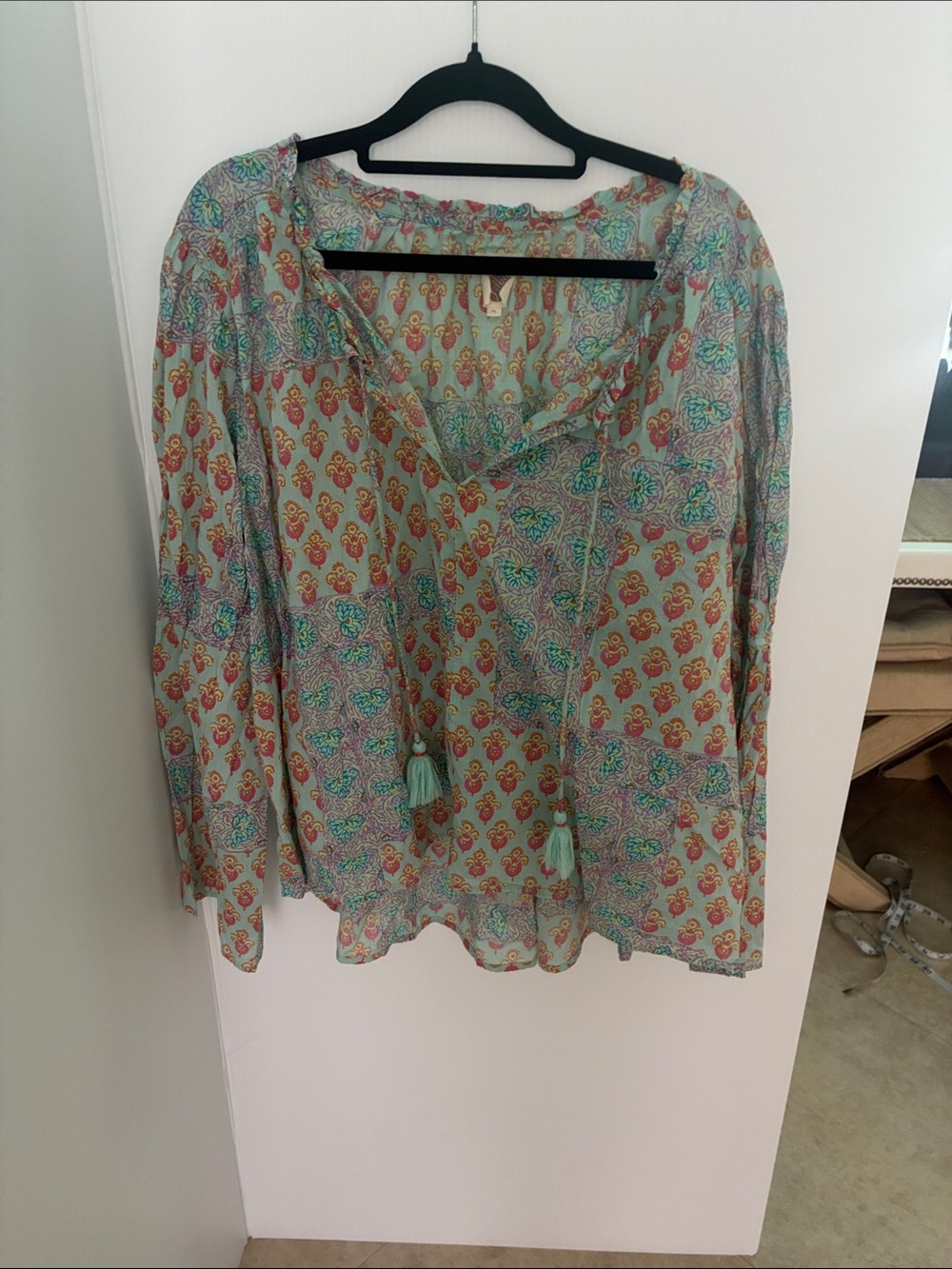 Anthropologie Lilka Cotton Flowy Boho Tassels Tunic size XL